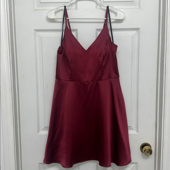 B Darlin Wine Satin Gown - Picture 5 of 6